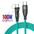 anker usb cable with a green braid and a white background