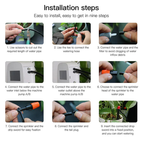 Automated plant watering system installation guide.
