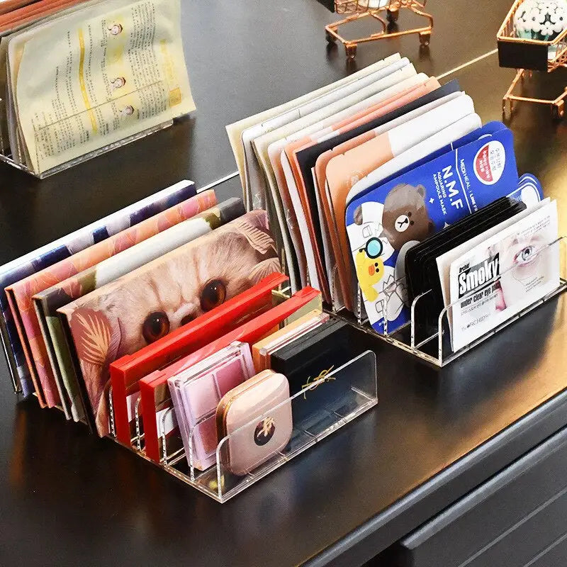 a desk with a bunch of money and a clock