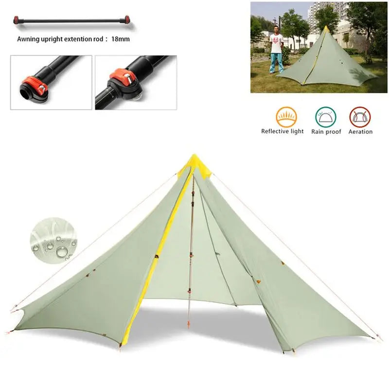 a close up of a tent with a pole and a tent attached to it