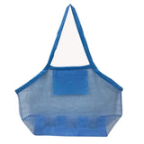 a blue mesh bag with a white background