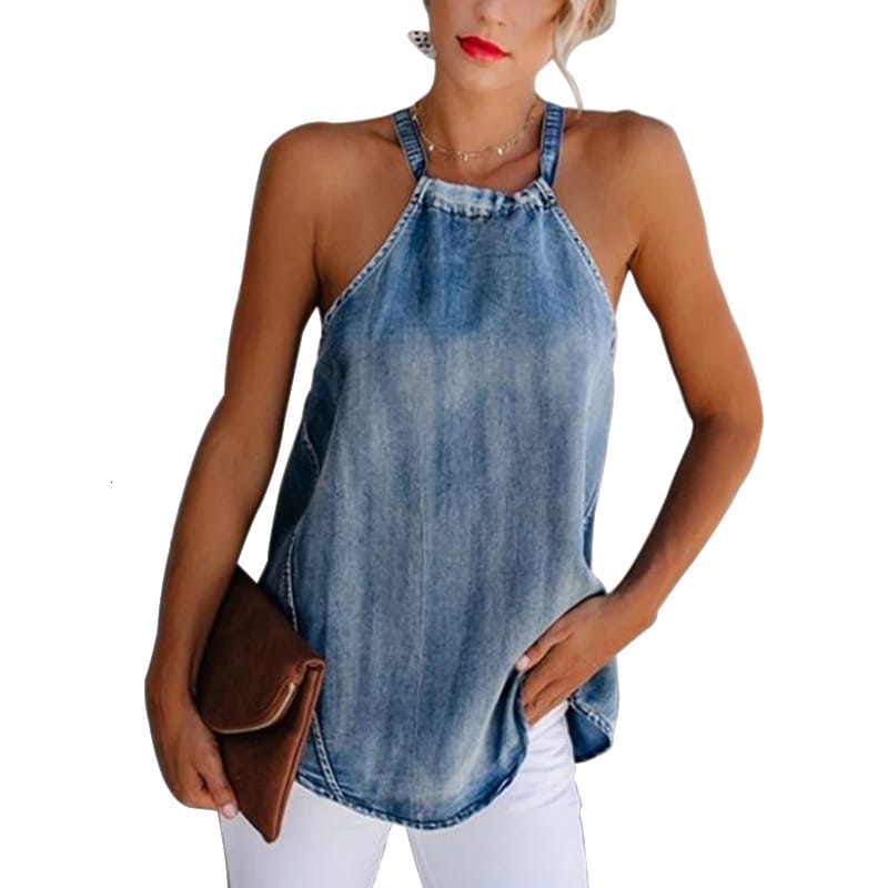 Stylisches Denim-Neckholder-Top