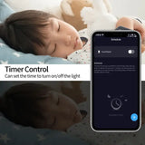 A baby sleeping in bed with the time control app on the screen