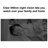 A baby sleeping in a bed with the words clear 90m vision