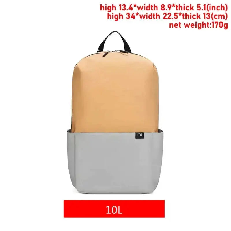 a backpack with a white and beige color