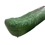 the sleeping bag is a large, green sleeping bag