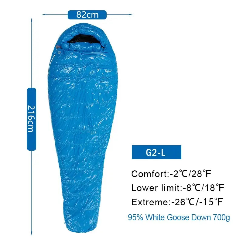 the sleeping bag is shown with measurements