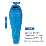 the sleeping bag is shown with measurements