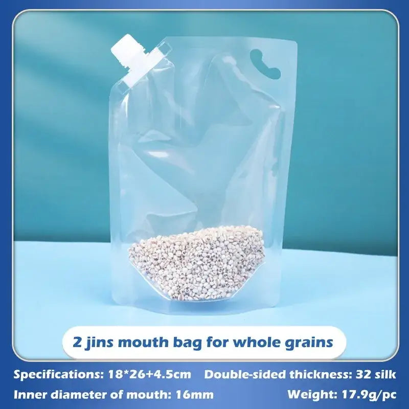 a bag of white rice on a blue background