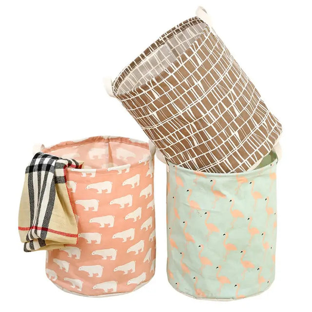 two small storage bags with animals and stripes