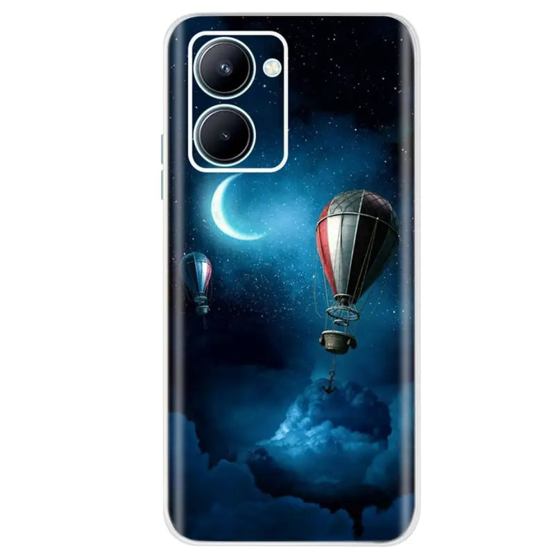 the hot air balloon in the sky with the moon and stars phone case