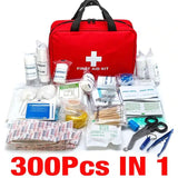 a first aid kit with a red bag