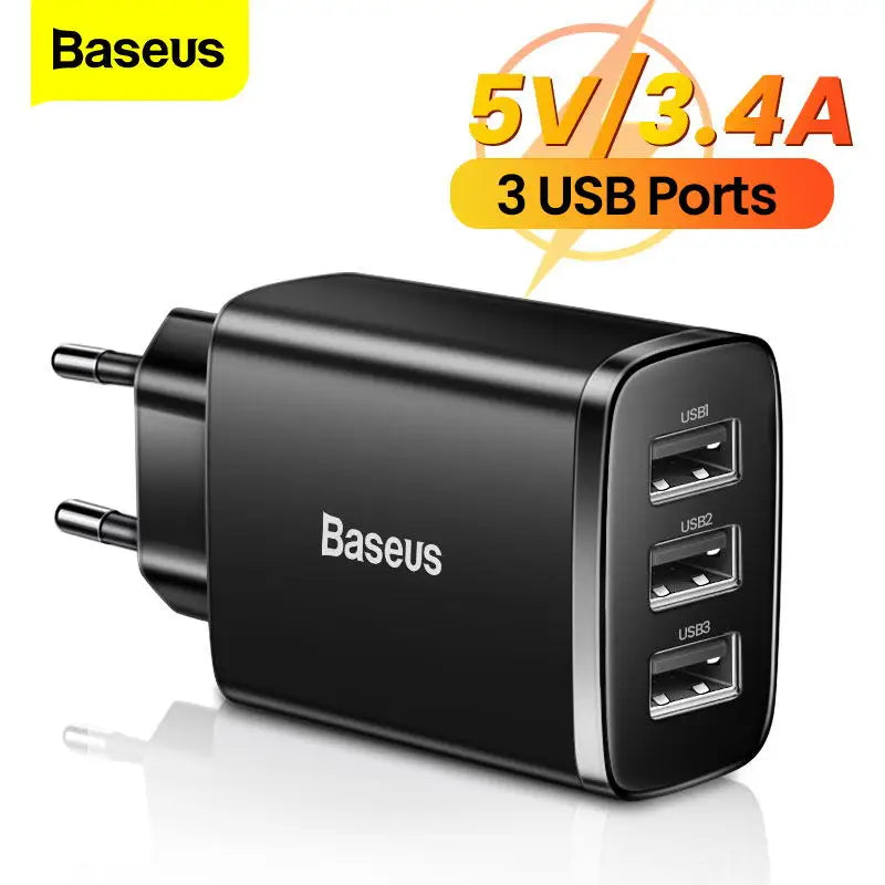 baseus 5v3a usb port charger with 3 usb ports