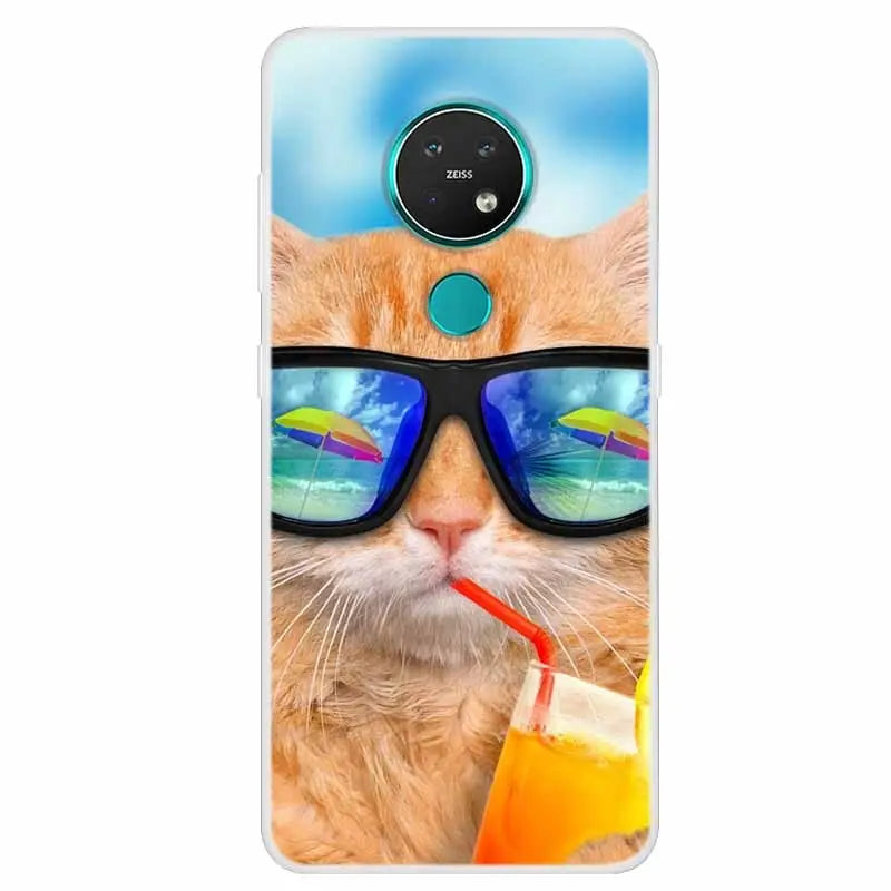 a cat with sunglasses and a drink on the beach phone case