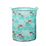 a blue and white storage bag with a cartoon character pattern
