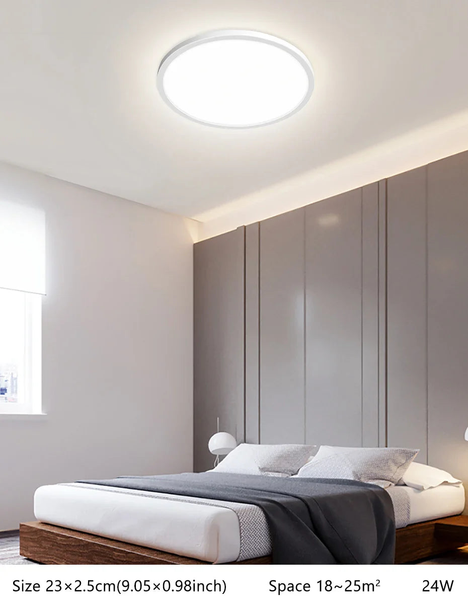 a bedroom with a bed and a ceiling light