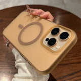 Beige iPhone case with MagSafe ring.