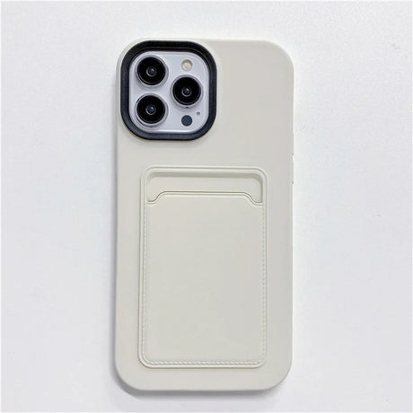Beige phone case with card holder.