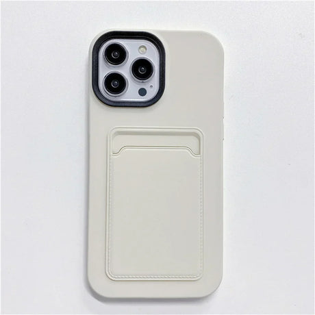Beige phone case with card holder.