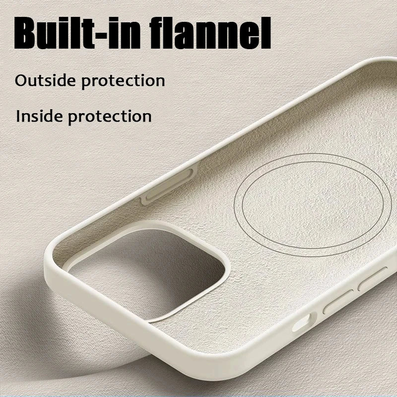 Beige phone case with a soft, flannel-lined interior.