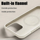 Beige phone case with a soft, flannel-lined interior.