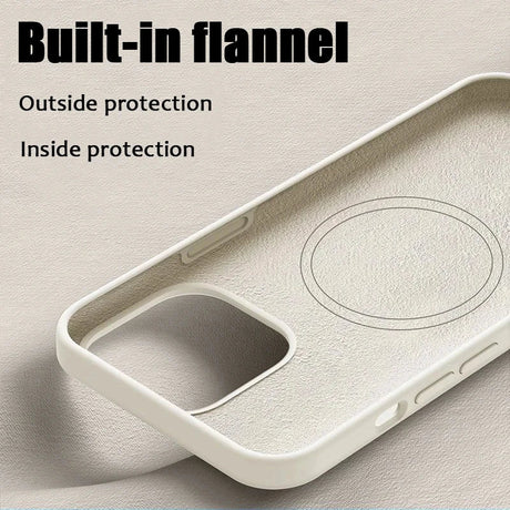Beige phone case with a soft, flannel-lined interior.