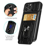 Luxury Armor Wallet Card Case with Magnetic Ring Holder Stand For iPhone 15 14 Pro Max 13 12 Plus Camera Cover