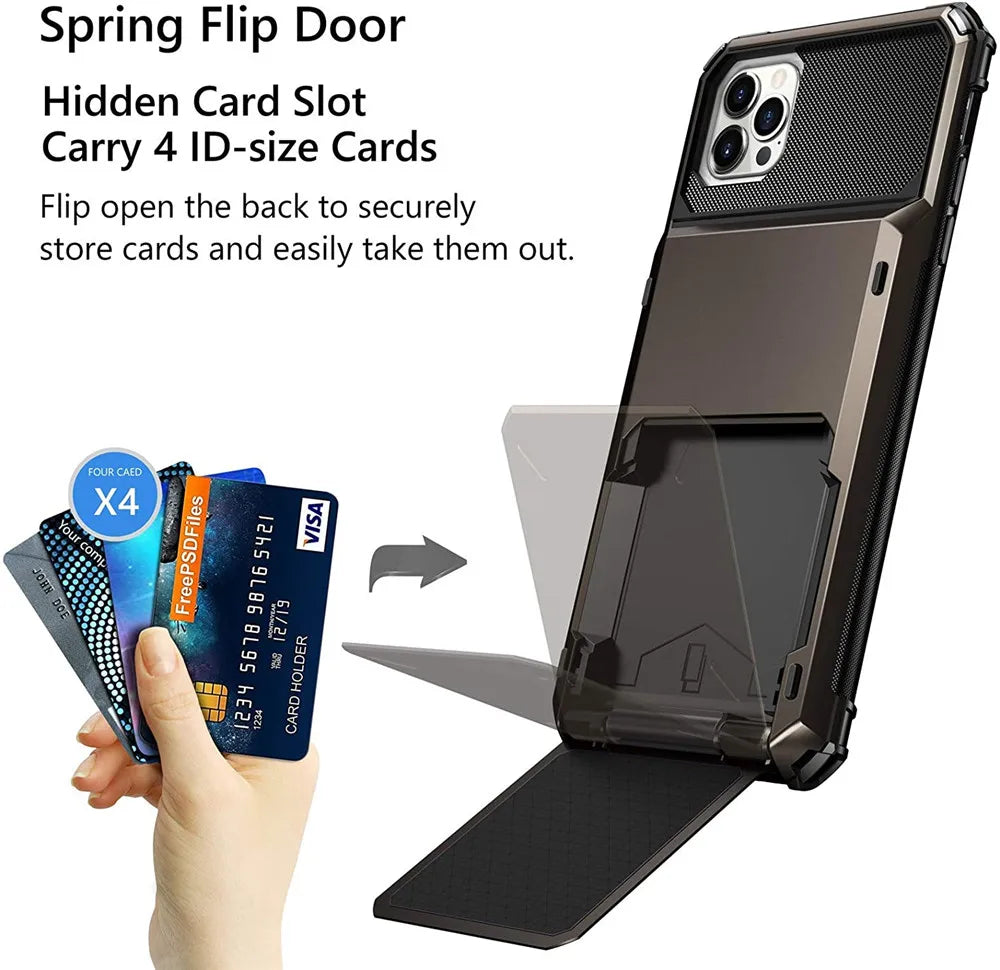 Luxury Wallet Card Holder Case For iPhone 15 14 13 12 11 Pro Max Plus Business Pocket Card Slot Cover