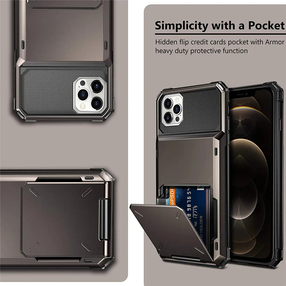 Luxury Wallet Card Holder Case For iPhone 15 14 13 12 11 Pro Max Plus Business Pocket Card Slot Cover