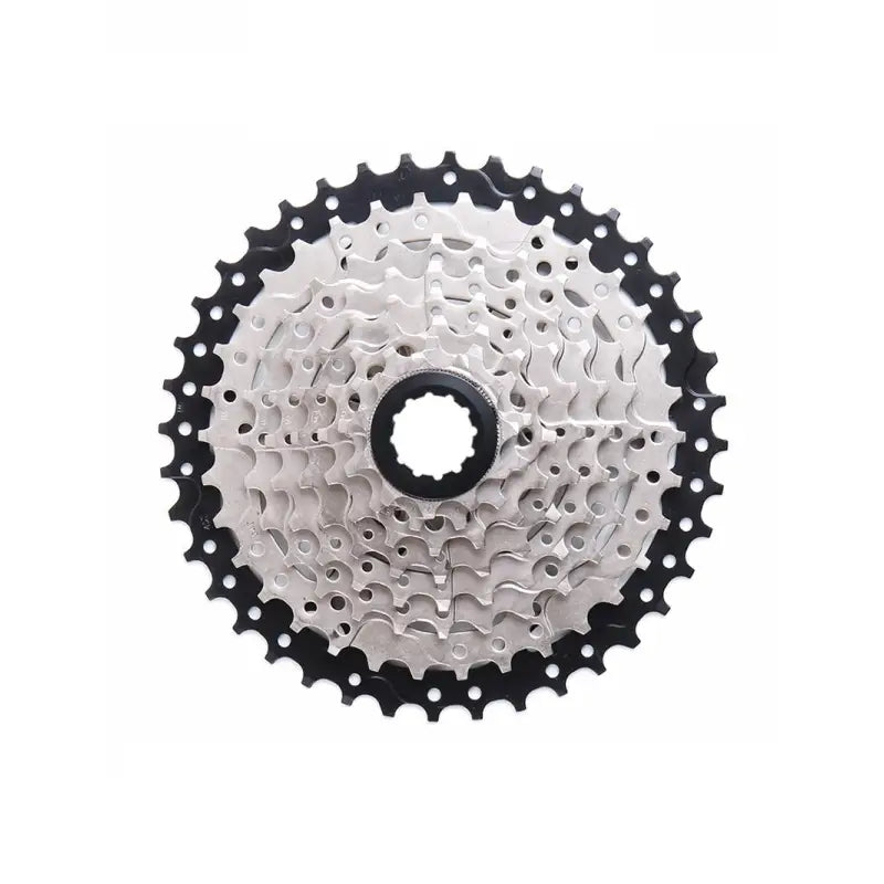 a close up of a bicycle cassetter with a white and black sprock