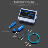 a close up of a bicycle inner wiring tool with a blue case