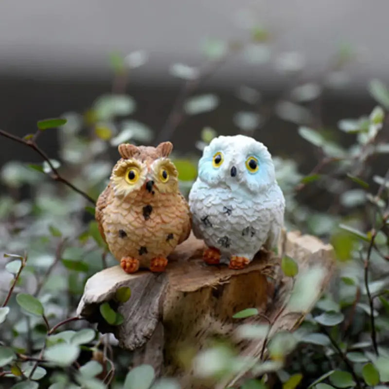 two birds sitting on top of a tree stump