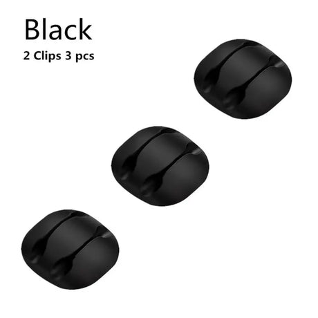 three black clips are shown on a white background