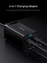 Black 4-in-1 charging adapter with multiple USB ports.