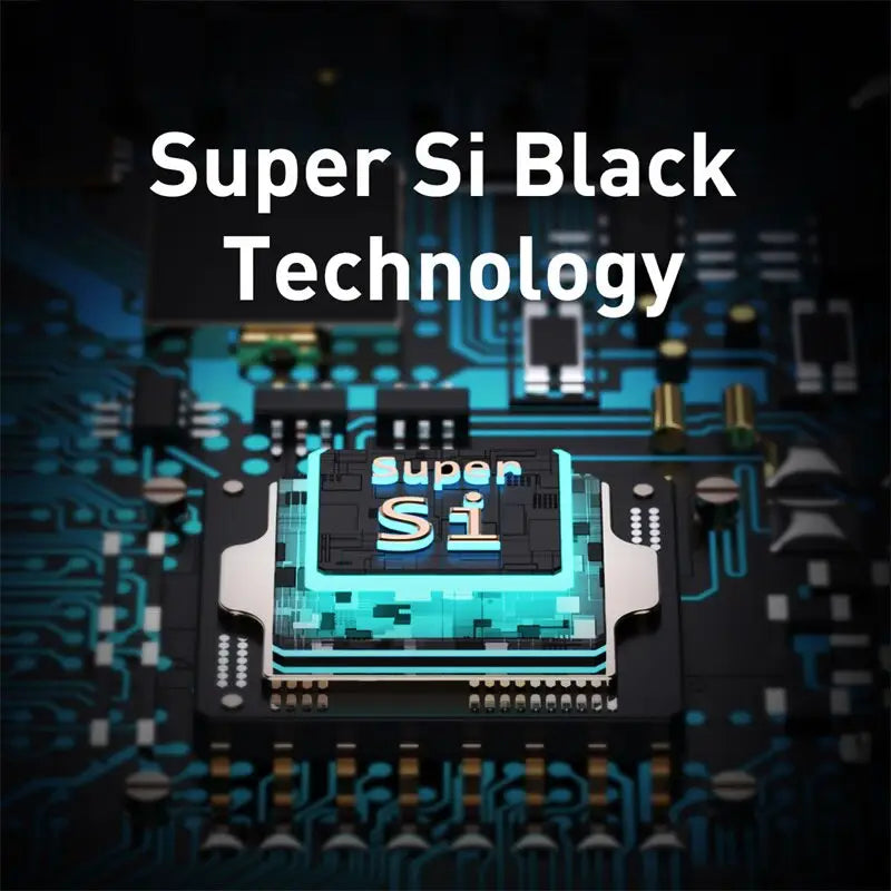 a black and blue circuit with the words super black technology