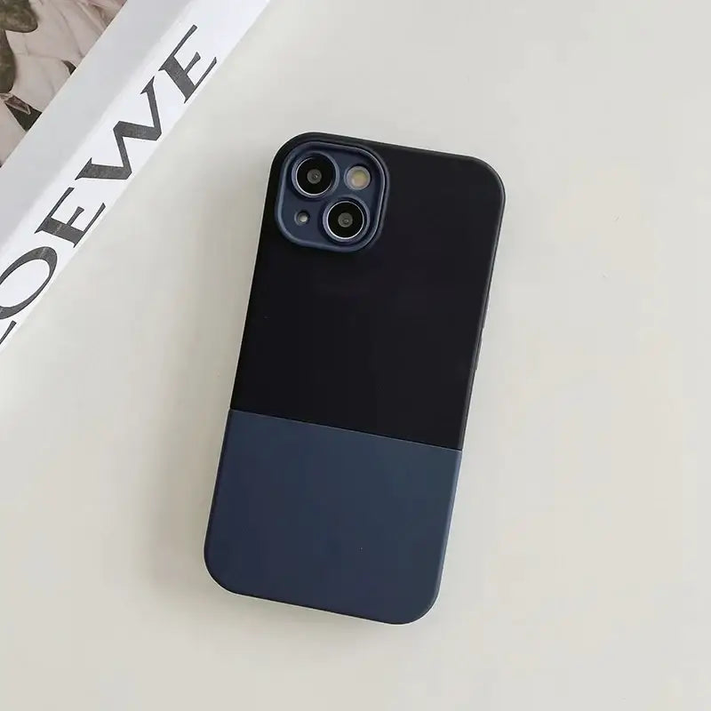 the back of a black and blue iphone case