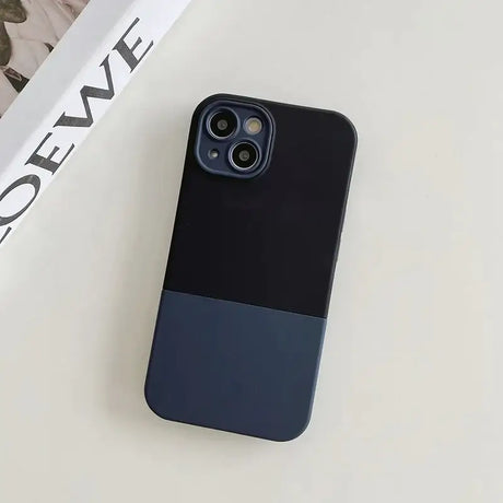 The back of a black and blue iphone case