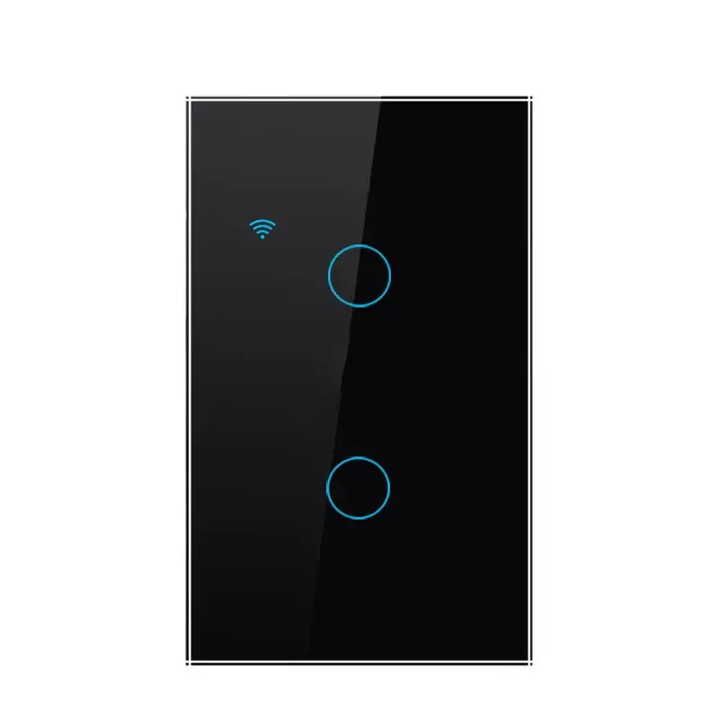 a black and blue light switch with two buttons