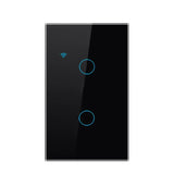 A black and blue light switch with two buttons