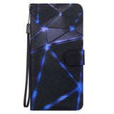 a black and blue phone case with a pattern
