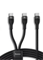 Black braided USB-C cable with three connectors branching from a single base.