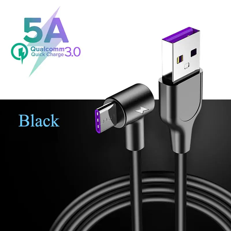 a black cable with a purple and white logo