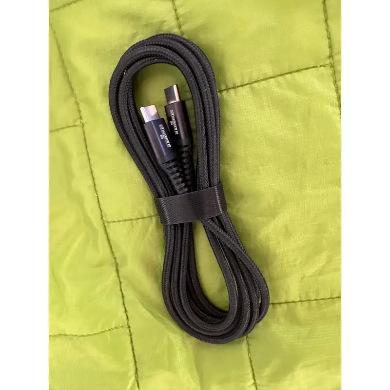 A black cable with a silver connector