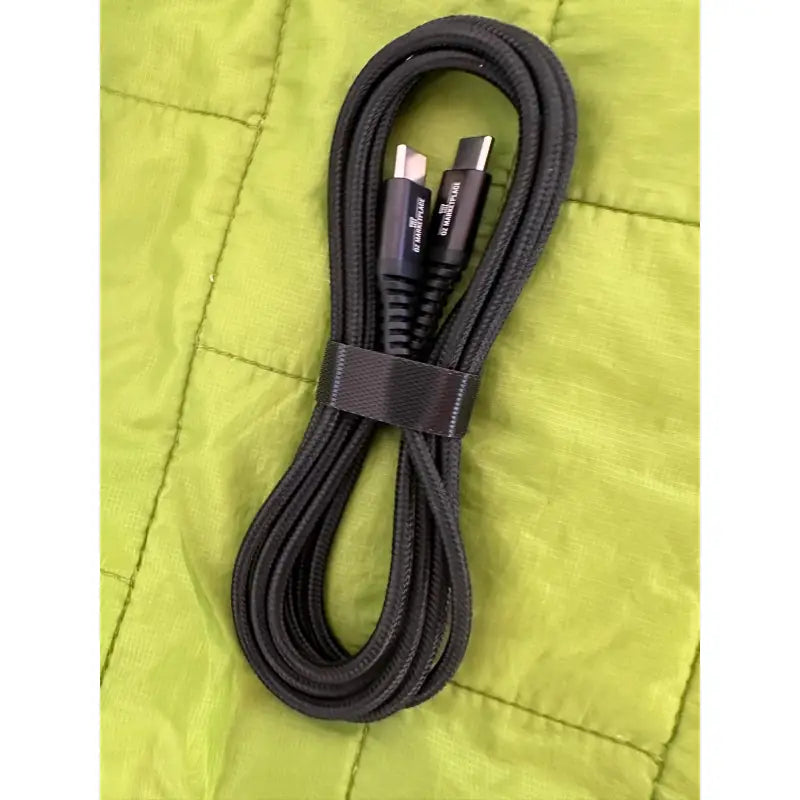 A black cable with a silver connector