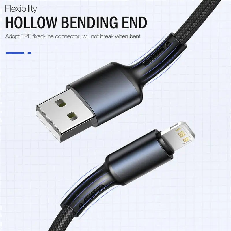 the braided usb cable is shown in black