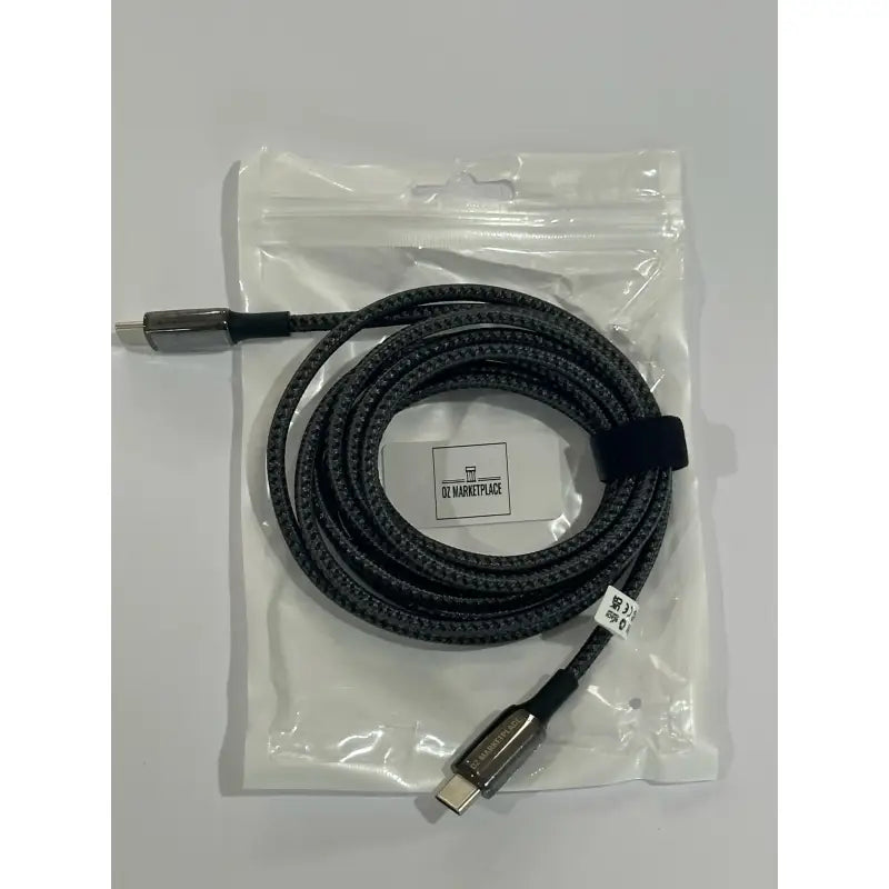A black cable with a white cord