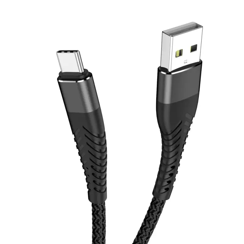 a black usb cable with a white and black cable