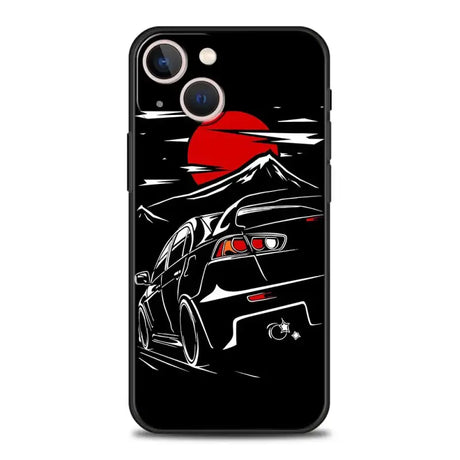 The back of a black car with red sun on it phone case