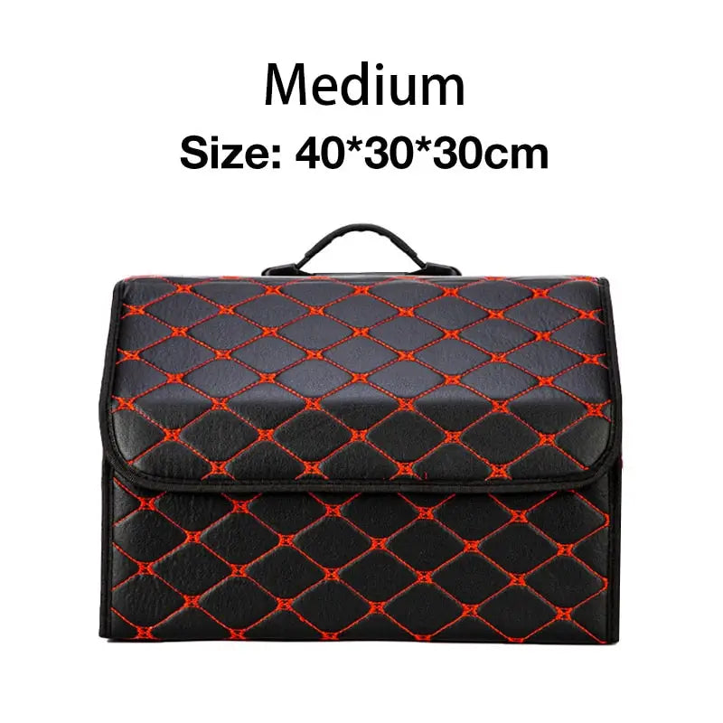 a black and red bag with a pattern on it