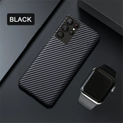 Black carbon fiber phone case.
